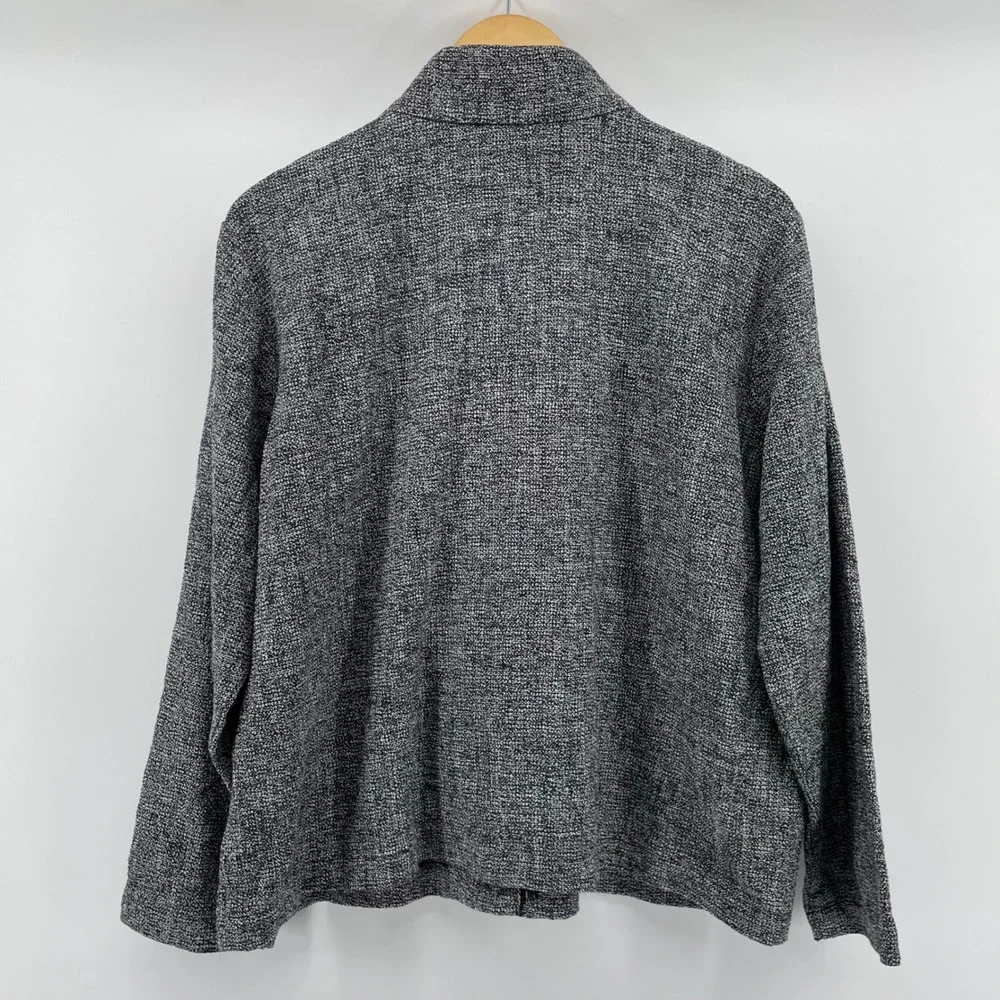 Eileen Fisher Textured Organic Cotton Tweed Stand Collar Zip Jacket Size Large - Picture 3 of 10
